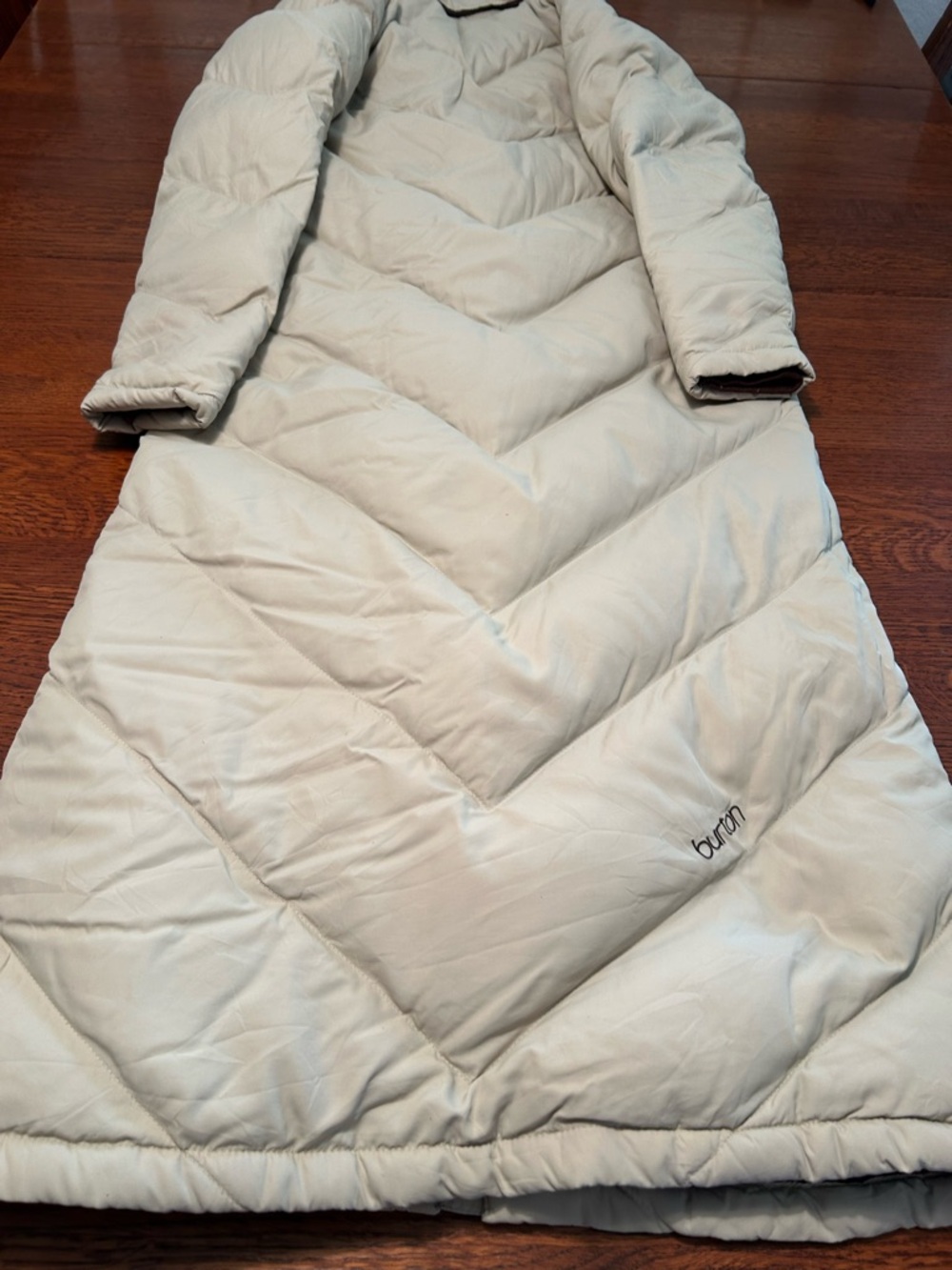 Burton Long Women's 30 % Down Puffer Coat in Light Beige with Brown Lining - Picture 3 of 8